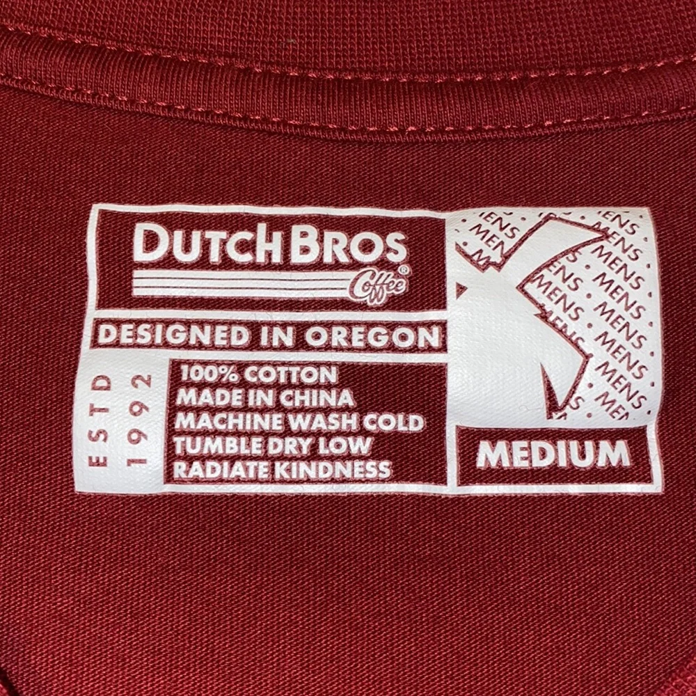 Dutch Bros Maroon T-Shirt “Get up early, stay up late, change the world” - Picture 4 of 5